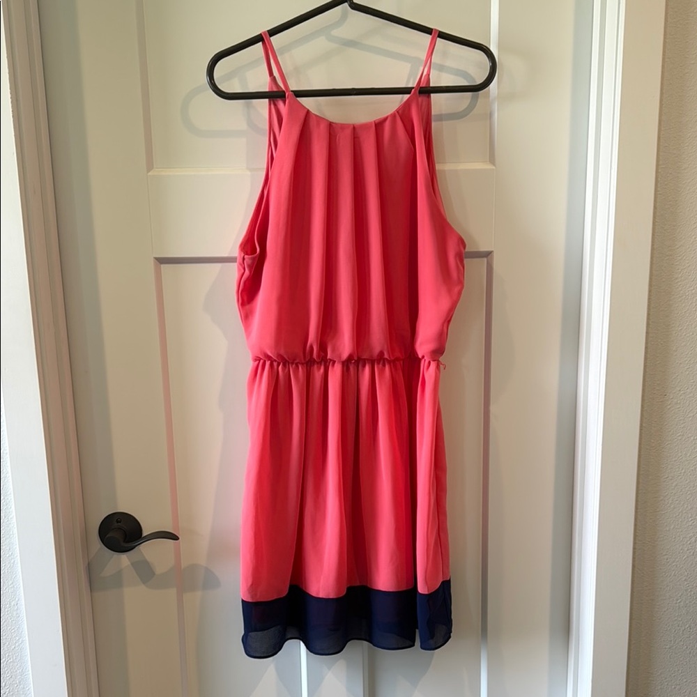 Pink and Black Sleeveless Halter Sundress